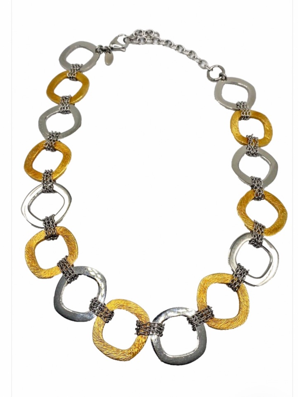 Steel By Design QVC Necklace Gold & Silver Tone Stainless Steel Square Links